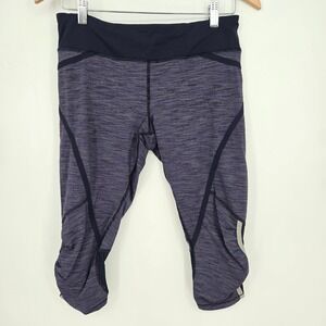Lululemon Run Pace Crop Capri Blue Stripe Reflective Pants Womens 8 Athleisure